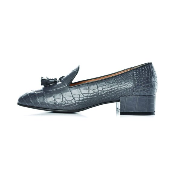 Alligator CC Mocassins Loafers Size 38 Grey - Picture 1 of 9